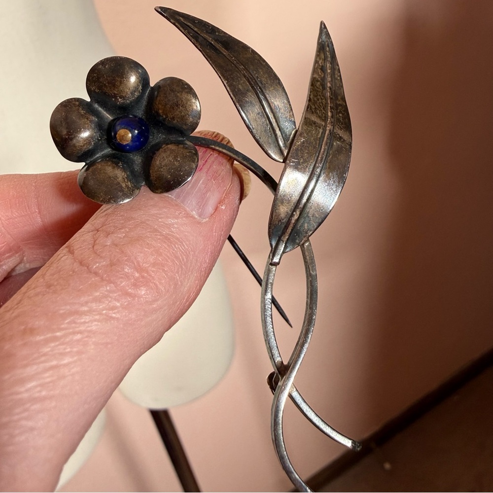 Antique art deco sterling silver fairycore victorian oversized floral brooch